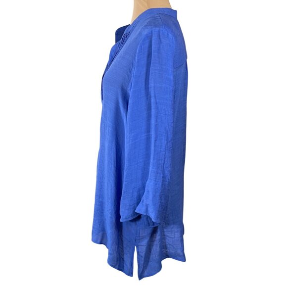 New Counterparts Tunic Top Size 1X Solid Blue V-Neck Blouse - Picture 2 of 7